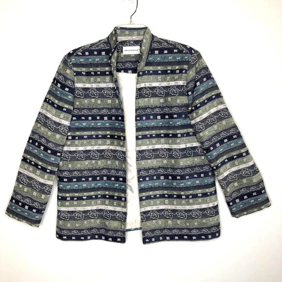 Alfred Dunner Wms 12 Embellished Leaf Print Open Front Blazer Jacket Lined - Picture 8 of 8